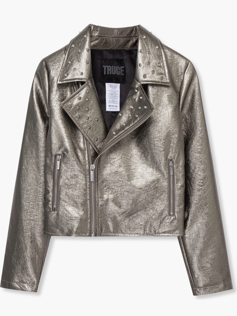 Truce Girls' Metallic Silver Moto Jacket
